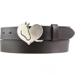 Country Style Horse Head Heart Belt Buckle in Dark Silver, Vintage Interchangeable Buckle