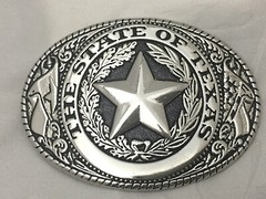 3 piece set Texas Seal Set: Belt Buckle, Bolo and Key Ring (Silver)