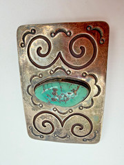 George Kee Silver Turquoise Belt Buckle Rectangle GK Native American 56 gr PQ