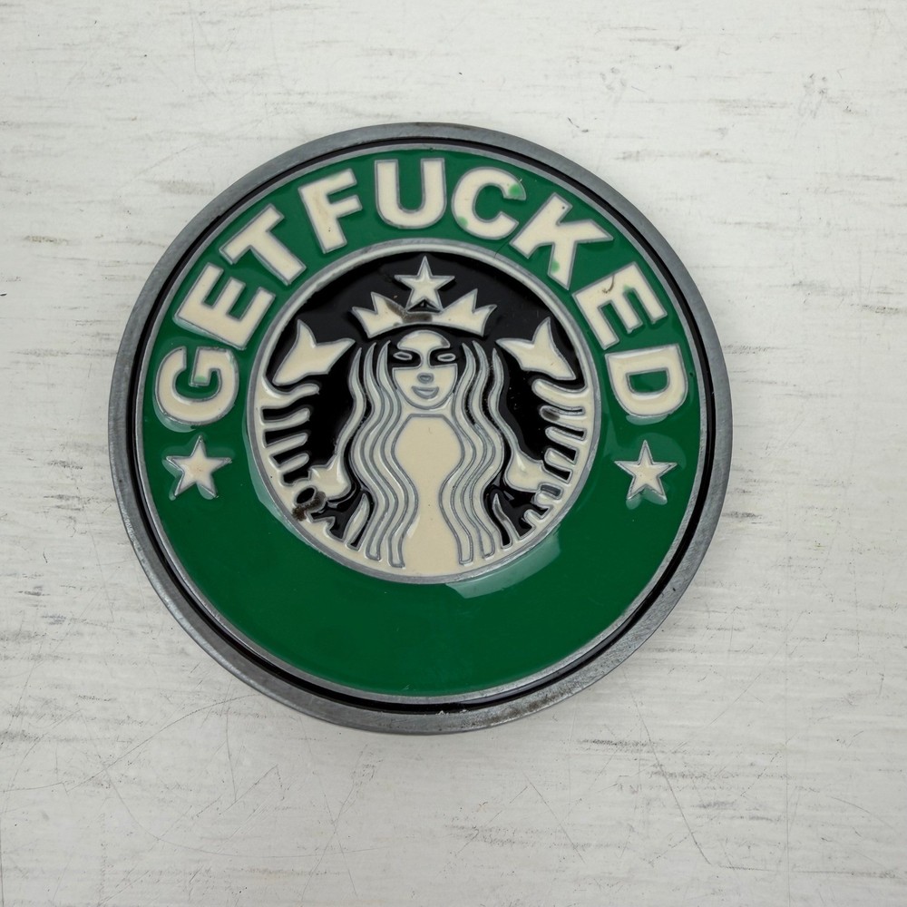 Get F Parody Coffee Siren Belt Buckle Novelty Green Enamel Round Metal