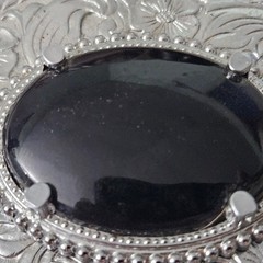 AWESOME Ornate Vintage Silver Buckle with Black Onyx Gem Floral Engraved Retro