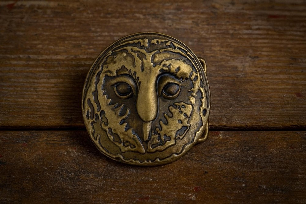 Vintage Brass Owl Head Belt Buckle Bird Lover Western Cowboy Gift Retro