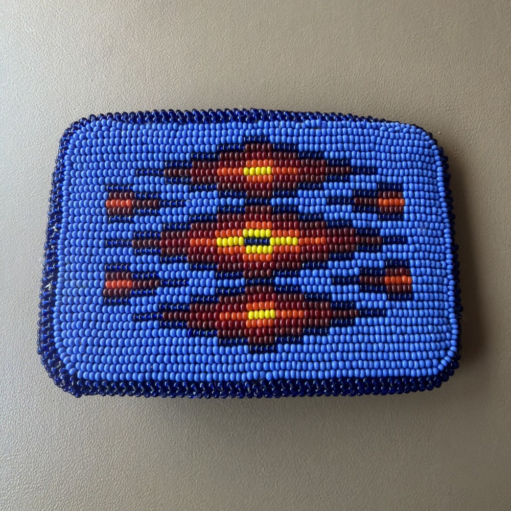 Vintage Hand Made Native American Tribal Leather Back Seed Bead Belt Buckle