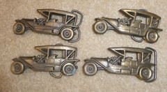 Lot of 4 Vintage 1970s Brass Old Fashion Car Belt Buckles 3 3/4&Prime; Wide