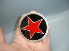 BIG RED Texas Lone STAR pewter BELT BUCKLE law enforcement badge sheriff emblem