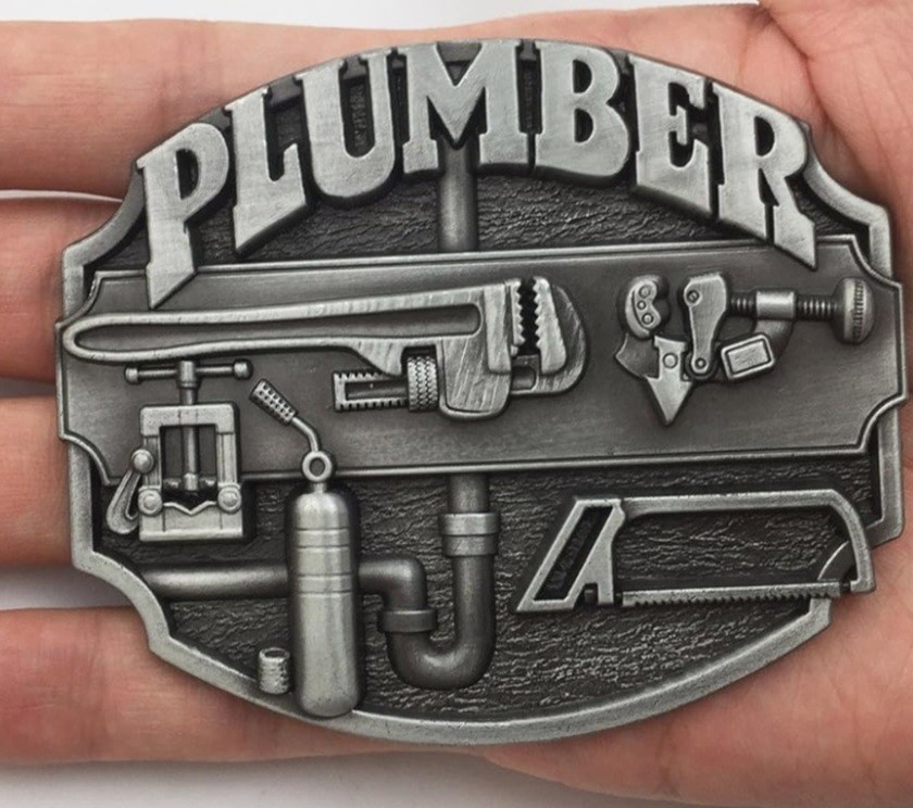 Silver Plumber Plumbing Tools Occupational Western Metal Belt Buckle Men Antique