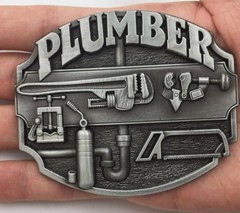 Silver Plumber Plumbing Tools Occupational Western Metal Belt Buckle Men Antique