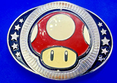 Nintendo Super Mario Bros Game Spinning Mushroom Reversible Novelty Belt Buckle