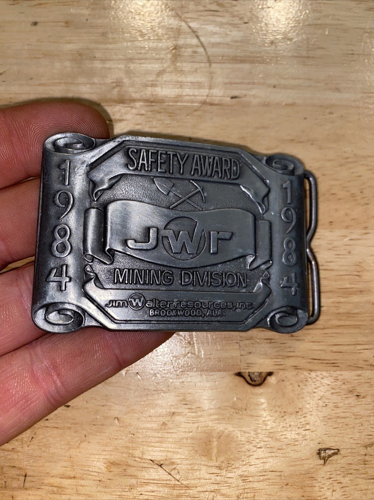 Mining Belt Buckle Collector METAL Original 1984 Safety Award Patina Miner USA