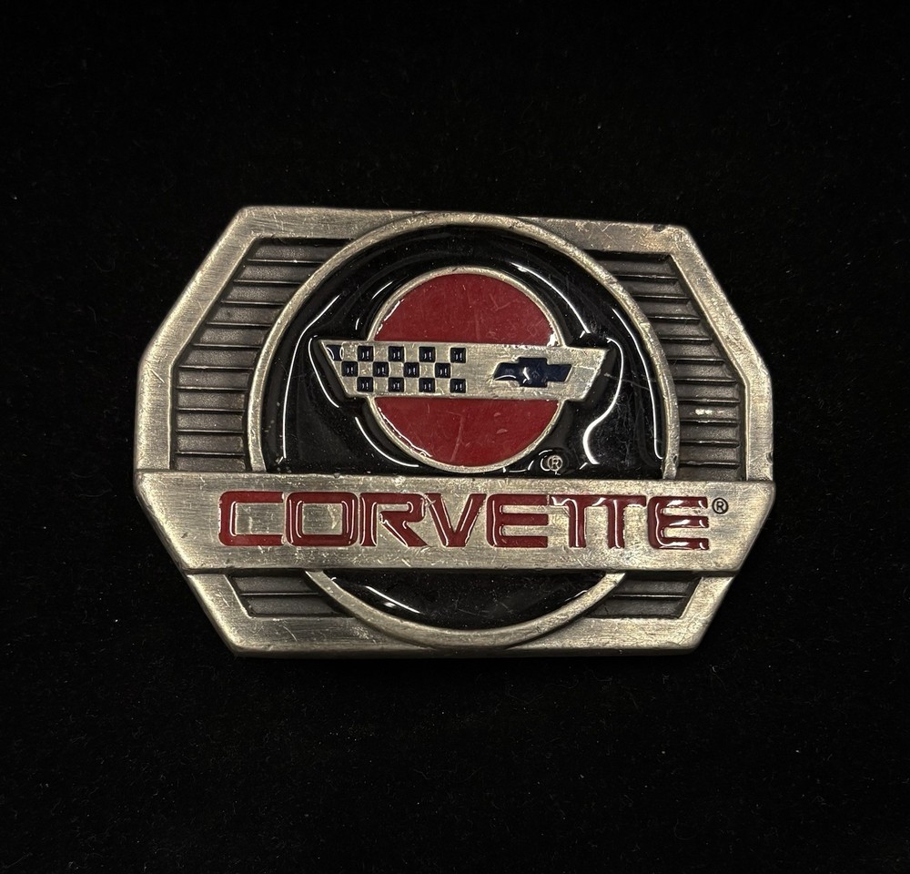 vintage Chevrolet Corvette belt buckle iconic crossed-flags logo RARE