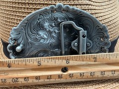 Antiqued Silver Oval Long Horn Bull Skull Floral Classic Western Belt Buckle
