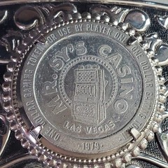Mr. Sy&rsquo;s Casino Las Vegas 1979 $1 Gaming Token Western Belt Buckle Silver Tone