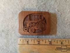 1977 Lasercraft Laser Engraved Wood Belt Buckle Agriculture Farm Tractor
