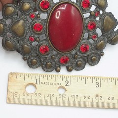 Brass Color Red Rhinestone Belt Buckle
