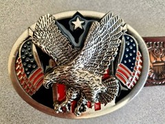 USA Patriotic Genuine Leather Belt & Epoxy USA EAGLE Buckle (28&Prime;-54&Prime; waist)