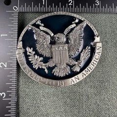 Vtg 1981 Bergamot Brass Works Belt Buckle Proud To Be An American Eagle H-132