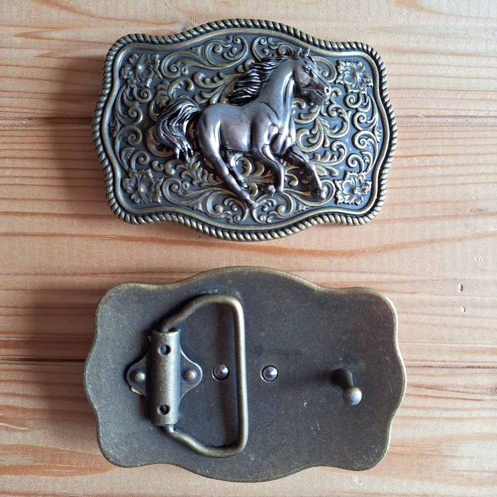 Horse western country bronze & metal belt buckle