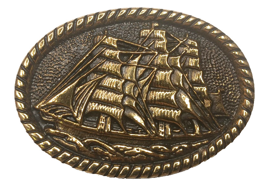 1985 VTG Sailing Ship 1.5&Prime; x 2.5&Prime; Brass Belt Buckle BTS Solid Brass Specialtes