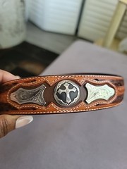 Crumrine Western Belt Buckle Cross With 3D Brown Leather Belt W/Cross Metal 38&Prime;