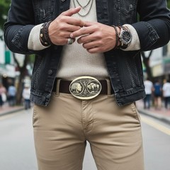 Men Native Cowboy Western Metal Buckle Antique Vintage Gold Buffalo Indian Bull