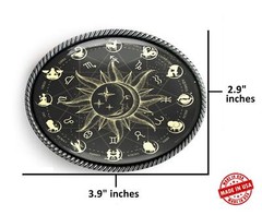 Zodiac Belt Buckle – Celestial Astrology Wheel Handmade Artisan Buckle – 34-SO