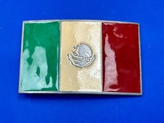 Mexico Flag Patriotic Belt Buckle Western Cowboy Eagle Country Emblem