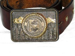 Vintage NRA Whittington Center NM 2nd Annual Trophy Elk Hunt Belt Buckle on Belt