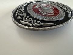U.S. Marines Belt Buckle Pewter & Red Enamel Vintage United States Marine Corps