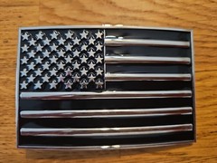 American Flag Metal Belt Buckle US Seller Black Silver Tone Biker Patriotic