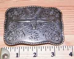 3.5&Prime; x 2.5&Prime; Inch Ole Western Silver Tone Belt Buckle Longhorn Steer Design!