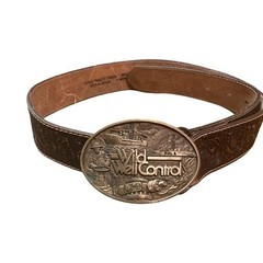 Justin tooled leather belt with bronze belt buckle limited edition western