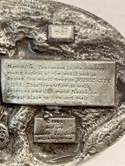 Vintage Siskiyo Belt Buckle Nashville Music City USA, Banjo Fiddle 1984 Red