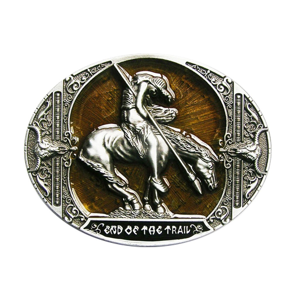 End of Trail American Indian on Horse Western Brown Enamel Belt Buckle