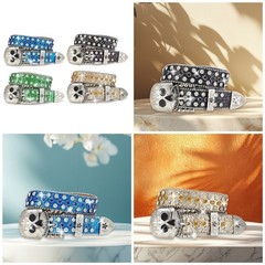 Skull Buckle Belt Hiphop Rockers Belt Eye Catching Western Waistbelt for Adults