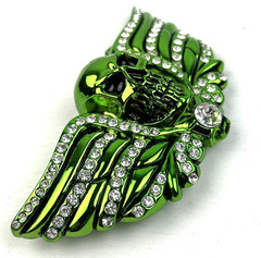 Washed Up Hollywood 1½” Pewter Plate Crystal Skull Head Belt Buckle Green Goth