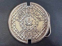 Amsterdam Sewer Marijuana Cannabis Pot Leaf Logo Silver Color Belt Buckle