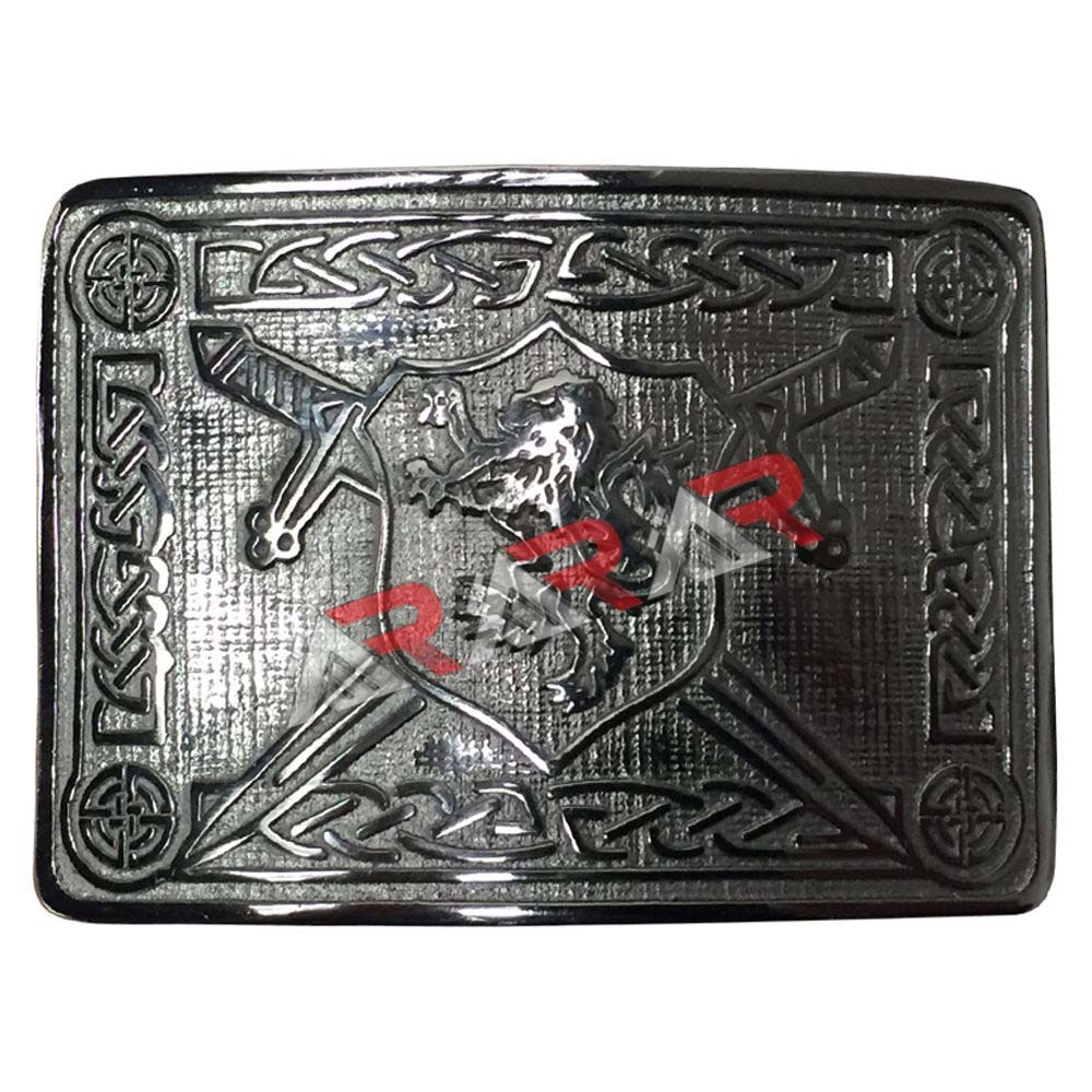 AAR Men Scottish Kilt Belt Buckle Rampant Lion Chrome Finish Kilt Pin Socks