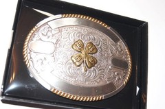Crumrine Trophy Buckle Oval 4H Clover Ribbons Belt Buckle 38636