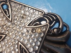 4.25&Prime; Dark Silver Metal Belt Buckle Fleur De Lis Cross Weekend Accessory Chopper
