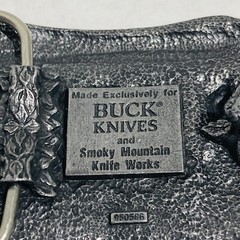 Vintage Pewter Embossed BUCK KNIVES Four Generations Knife Makers Belt Buckle