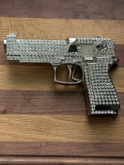 Gun Belt Buckle Iced Style Silver Metal Full of Rhinestones Revolver Pistols Men