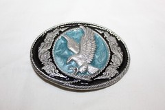 Vintage Great American Products Flying Eagle Pewter Belt Buckle Black Enamel