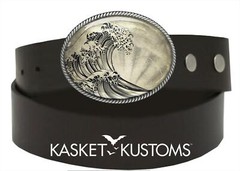 Tsunami Belt Buckle – Kanagawa Wave Japanese Art Handmade Oval Buckle – 504