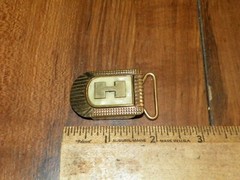 Vintage MACO Brass Belt Buckle Momogrammed « H » w/ Mother of Pearl Inlay