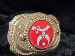 SHRINER Vintage GoldTone Red/White Star Sword Belt Buckle