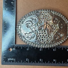 Nocona Silver Horse Head Rhinestone Western Floral Scroll Oval Belt Buckle