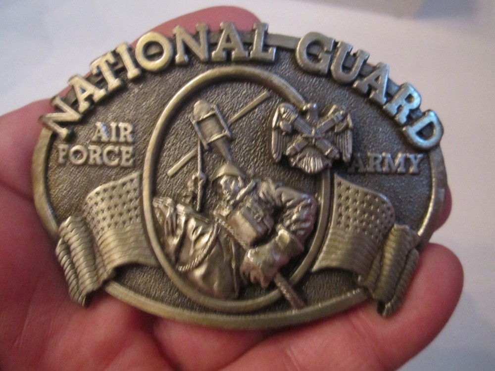 VINTAGE NATIONAL GUARD BELT BUCKLE – AIR FORCE AND ARMY – HEAVY – GW5