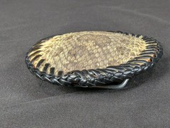 Vintage M.G.S. Oval Belt Buckle Snakeskin Inlay Black Leather Whipstitch Detail
