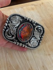 Moon Sun Belt Buckle Huichol Mexican Art Style Fits 1.5 Inch Belt Strap