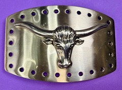 Longhorn Steer Skull Raised Silver Tone Large Belt Buckle With Hole Border